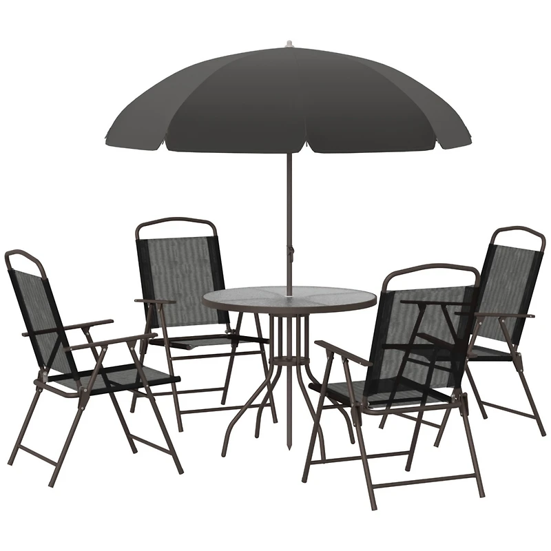 6pc Patio Dining Set with Umbrella for 4: Table, Chairs & Glass