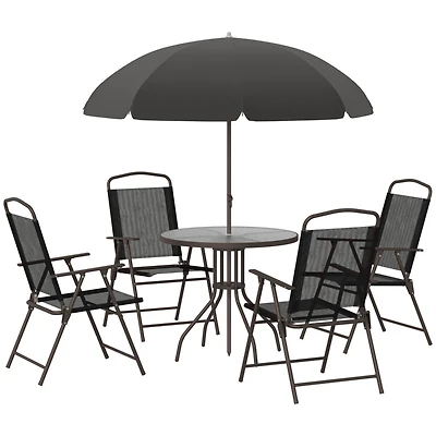 6pc Patio Dining Set with Umbrella for 4: Table, Chairs & Glass