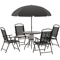 6pc Patio Dining Set with Umbrella for 4: Table, Chairs & Glass
