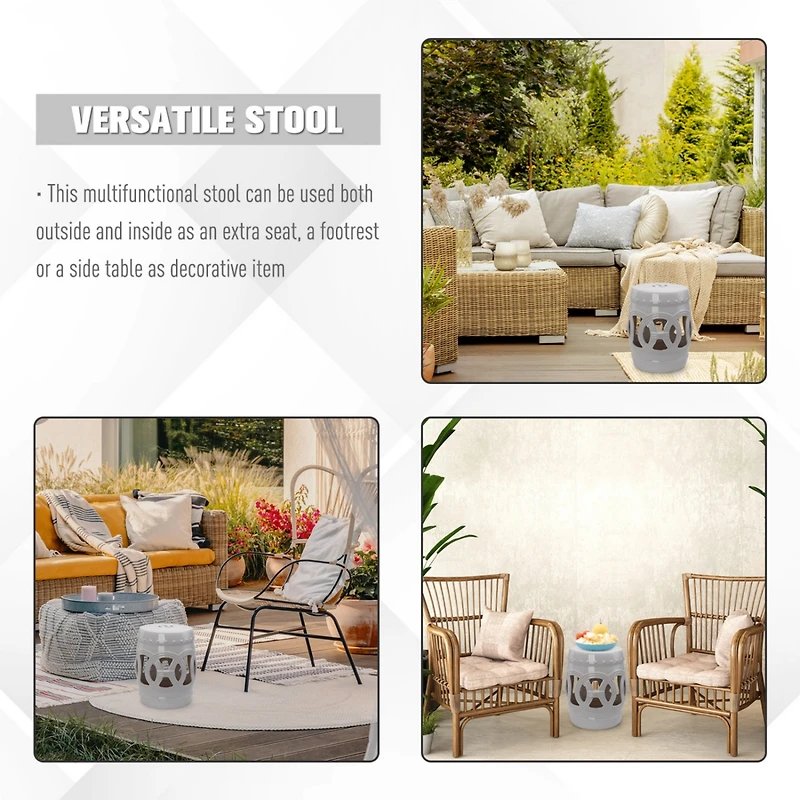 14" Ceramic Garden Stool: Knotted Ring Design
