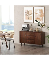Simplie Fun Rustic Brown Sideboard Buffet Cabinet with Storage and Adjustable Shelves