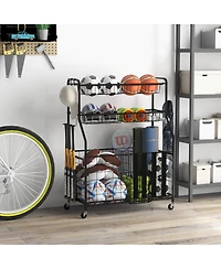 Sugift Garage Sports Equipment Organizer with Hooks & Baskets for Basketball