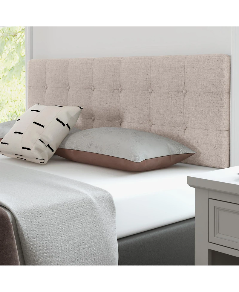 Linen Upholstered Headboard with Solid Rubber Wood Legs-Gray