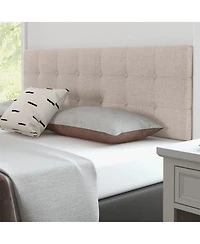Linen Upholstered Headboard with Solid Rubber Wood Legs-Gray