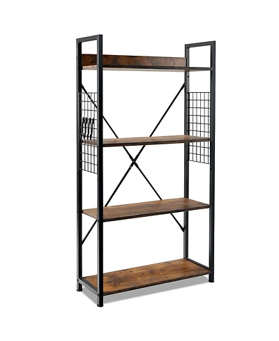 Skonyon 4 -Tier Industrial Open Storage Bookshelf-Coffee