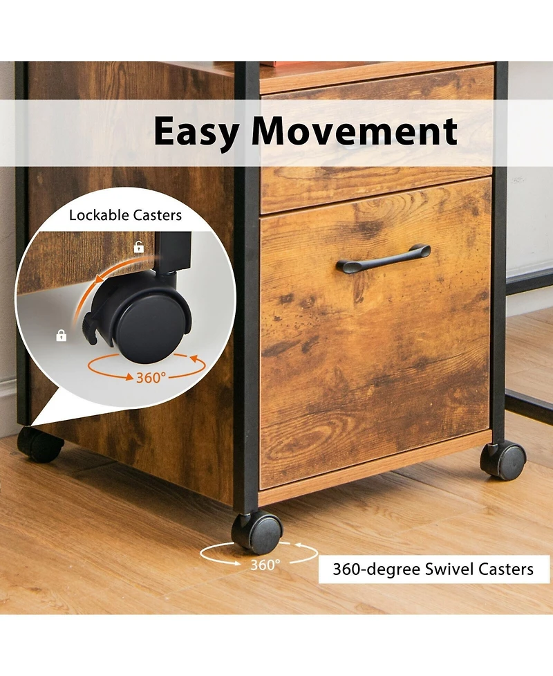 Skonyon 2 Drawer Mobile File Cabinet Printer Stand with Open Shelf for Letter Size-Rustic Brown