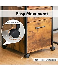 Skonyon 2 Drawer Mobile File Cabinet Printer Stand with Open Shelf for Letter Size-Rustic Brown