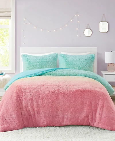 Intelligent Design Primrose Ombre Shaggy Faux Fur 3-Piece Comforter Set, Full/Queen