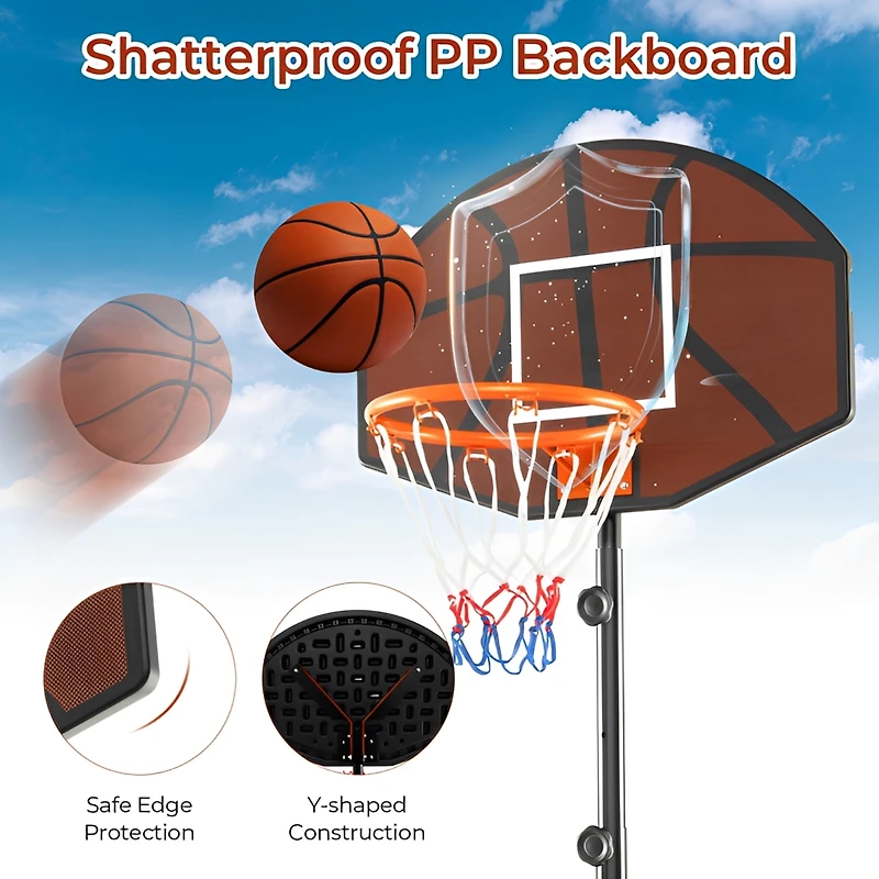 Basketball Hoop 5.6-6.5 Ft Height Adjustable for Kids with Shatterproof Backboard