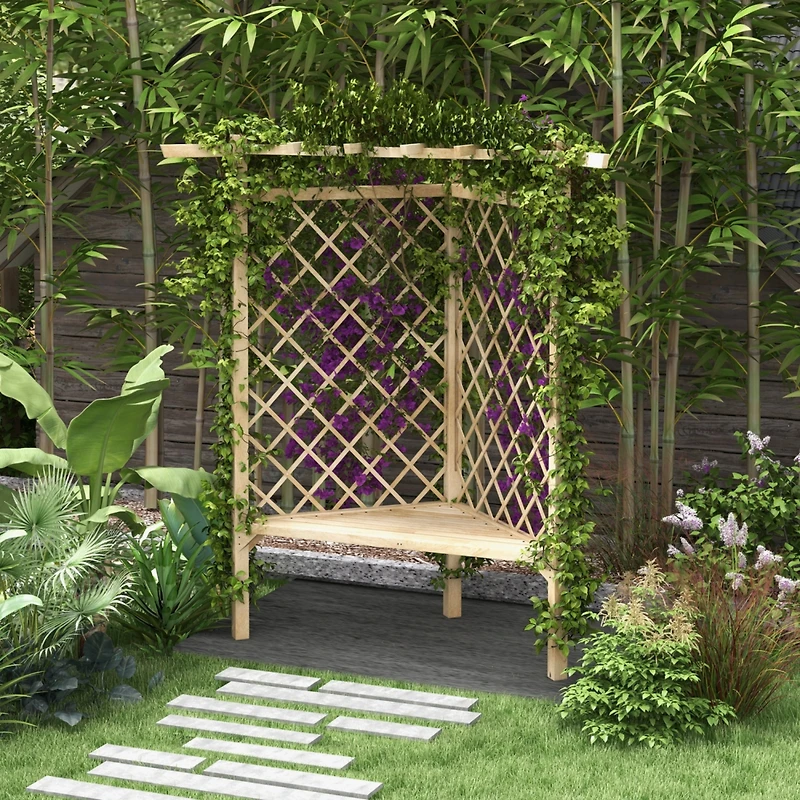 55" Wooden Garden Benches with Slatted Seat and Screening