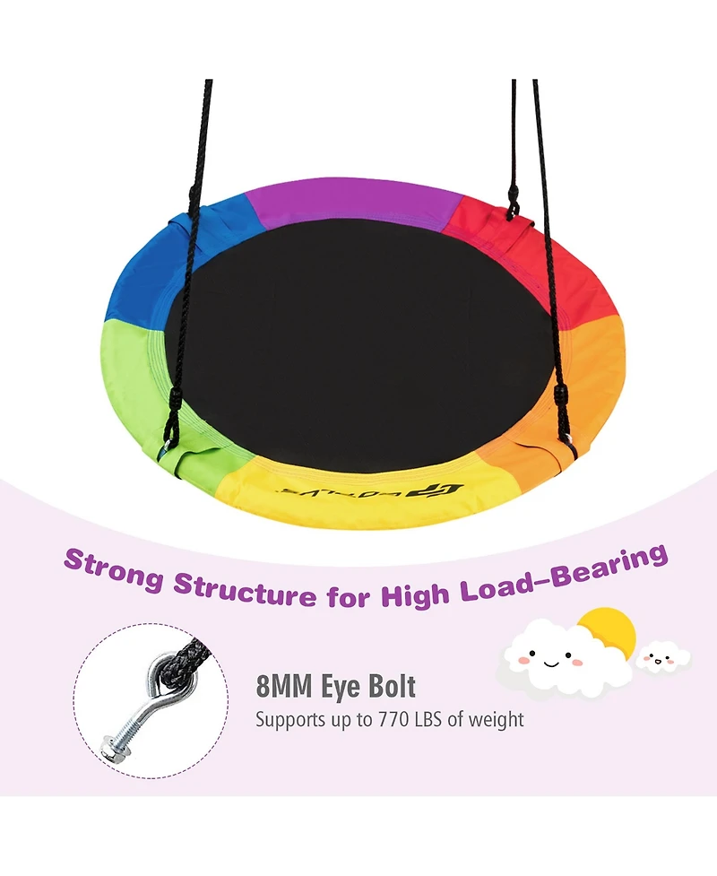 Costway 40'' Flying Saucer Tree Swing 900D Round Swing w/ Multi-ply Rope Colorful