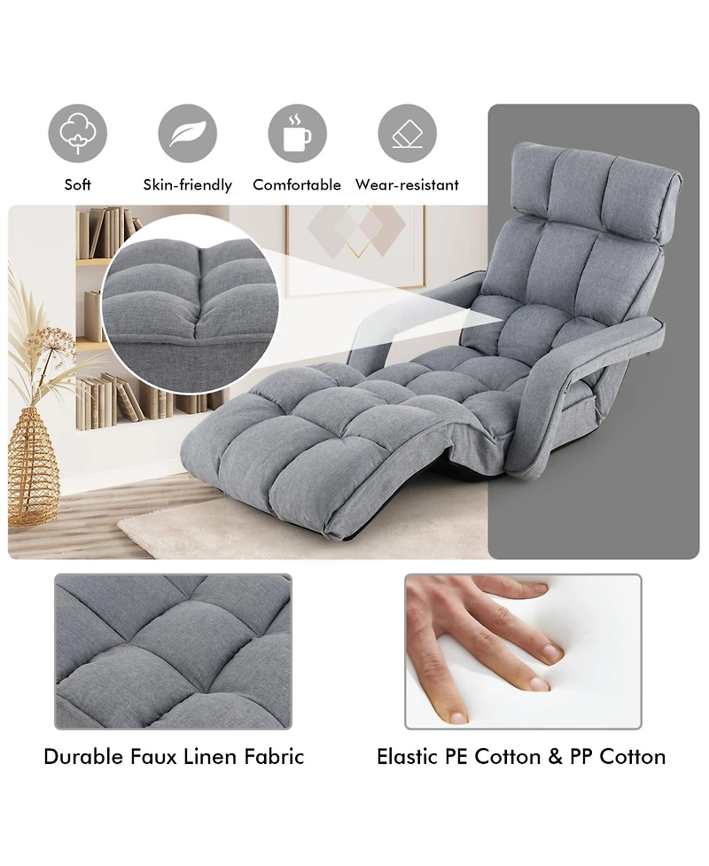Skonyon 6-Position Adjustable Floor Chair with Adjustable Armrests and Footrest-Gray