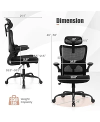Mesh Office Chair with Adaptive Lumbar Support Flip-up Armrests Reclining Backrest-Black