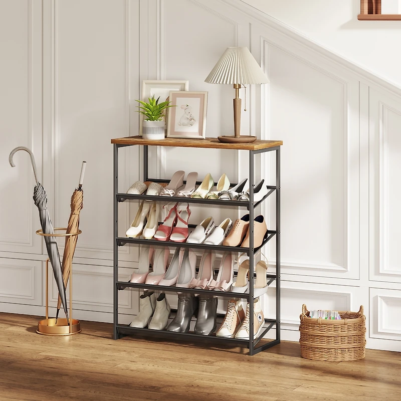 Sugift 5-Tier Shoe Rack Free Standing Shoe Rack Organizer with Metal Mesh Shelves