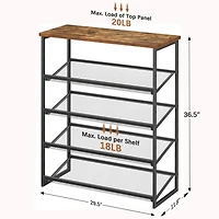 Sugift 5-Tier Shoe Rack Free Standing Shoe Rack Organizer with Metal Mesh Shelves