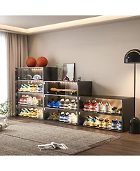 Simplie Fun Black Glass Door Shoe Box Shoe Storage Cabinet For Sneakers With Rgb Led Light
