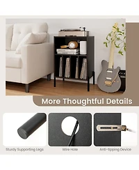 Skonyon Record Player Stand with Record Storage Shelf and Charging Station-Black