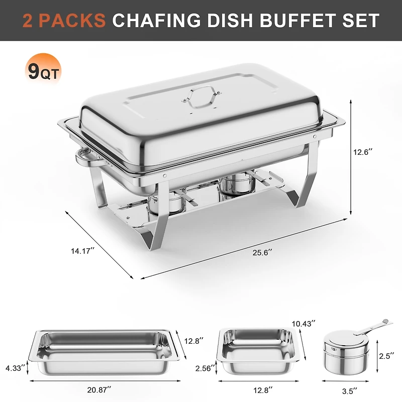 2 Pack 8QT Chafing Dish Buffet Set with Water Pan Stainless Steel Food Warmers for Parties Buffet