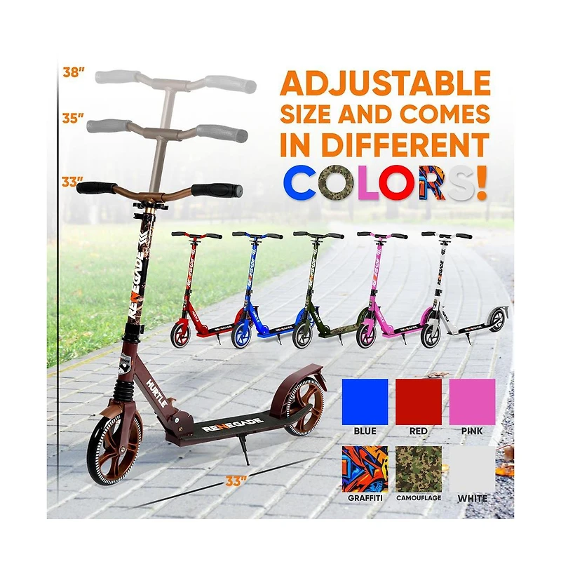 Hurtle Lightweight and Foldable Kick Scooter - Adjustable Scooter for Teens and Adult, Alloy Deck with High Impact Wheels (Real Tree)