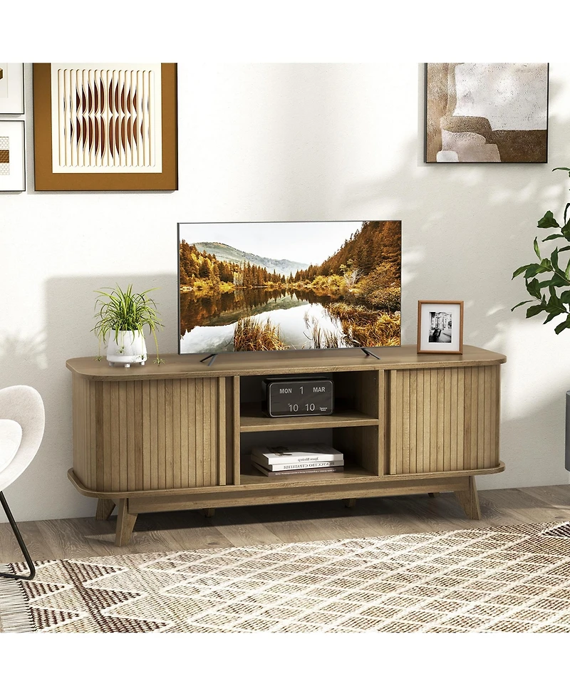 Tv Stand for Tv up to 55 Inch Television Cabinet with 2 Open Shelves Sliding Doors