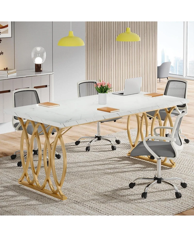 Tribesigns Modern Dining Table, 63" Large Kitchen Table for 4-6 People, Unique Rectangular Dinner Table Kitchen & Dining Room Furniture with Faux Marb