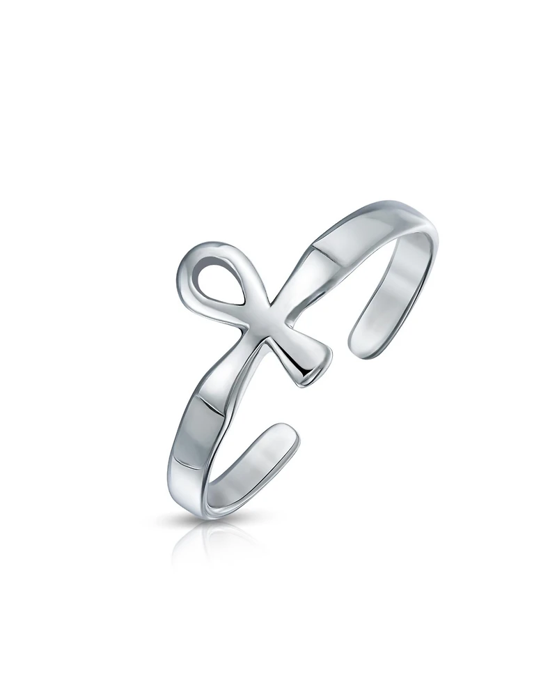 Bling Jewelry Religious Spiritual Midi Mid Finger Egyptian Ankh Cross Midi Toe Ring Silver Sterling Adjustable