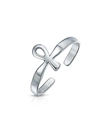 Bling Jewelry Religious Spiritual Midi Mid Finger Egyptian Ankh Cross Midi Toe Ring Silver Sterling Adjustable