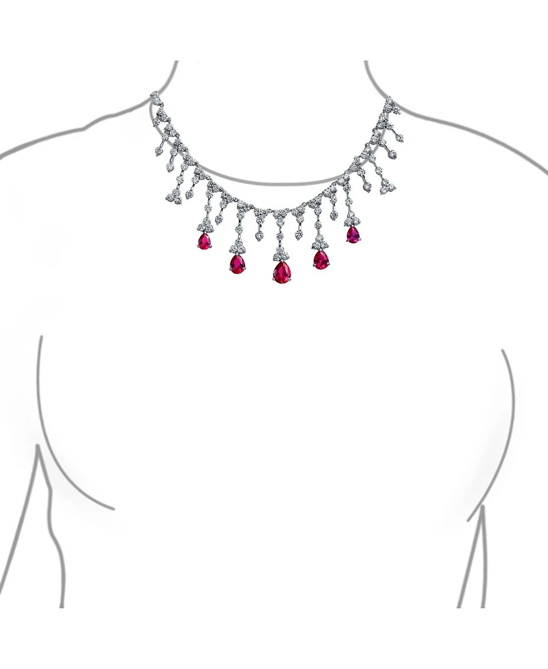 Bling Jewelry Fashion Red Cz Teardrop Red Statement Necklace Brass