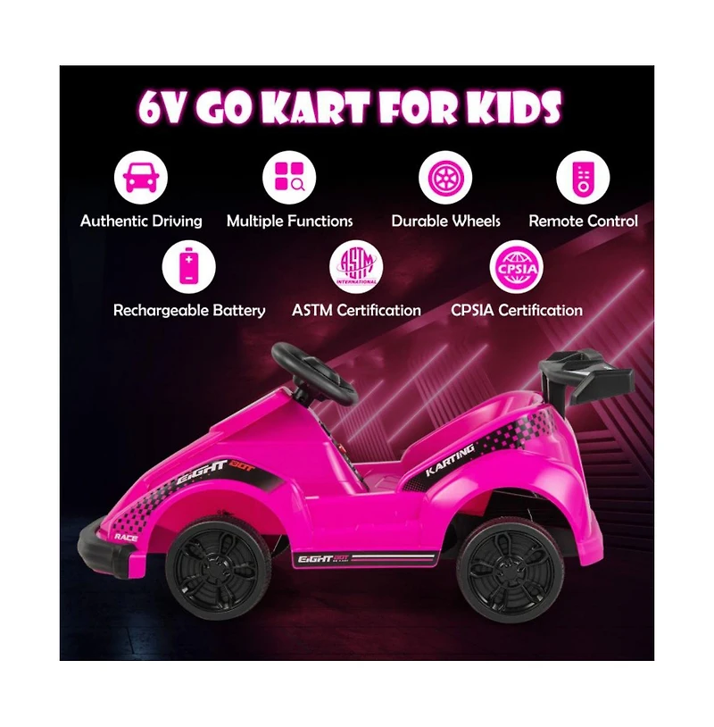 Vebreda 6V Kids Ride On Go Cart with Remote Control and Safety Belt-Pink