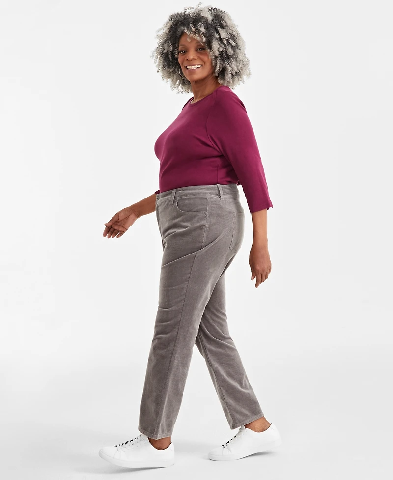 Style & Co Plus High-Rise Straight-Leg Corduroy Pants, Macy's Exclusive