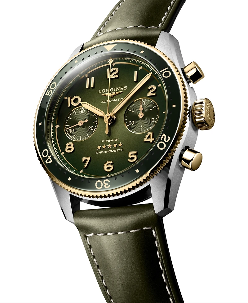 Longines Men's Swiss Automatic Chronograph Spirit Flyback Leather Strap Watch 42mm