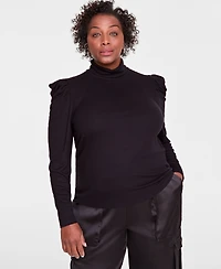 I.n.c. International Concepts Plus Puff-Shoulder Ribbed Turtleneck, Created for Macy's