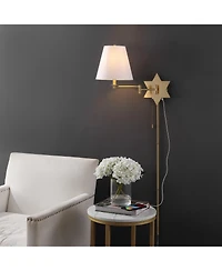 Jonathan Y David 18.5" 1-Light Modern French Country Swing Arm Plug-In or Hardwired Iron Led Star Wall Sconce with Pull-Chain and Usb Charging Port