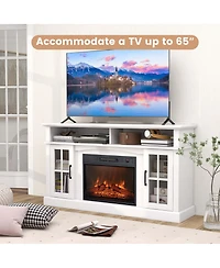 58" Fireplace Tv Stand with 1400W Electric Fireplace for TVs up to 65 Inches