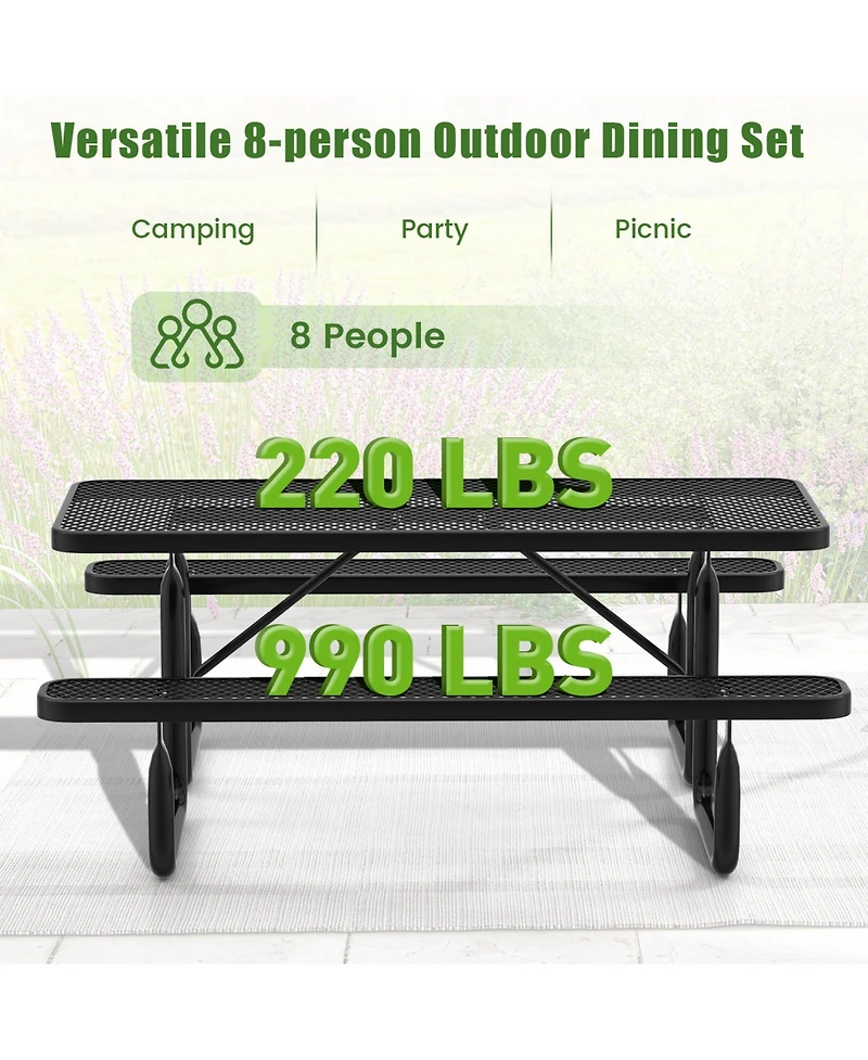 Sugift Outdoor Picnic Table and Bench Set for 8 Person with Seats and Mesh Grid