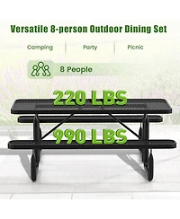 Sugift Outdoor Picnic Table and Bench Set for 8 Person with Seats and Mesh Grid