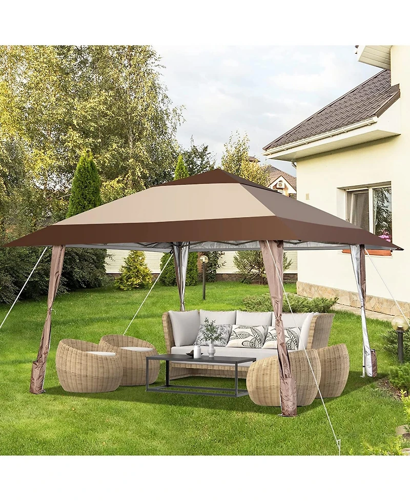 Sugift 13 x 13 Feet Pop-Up Patio Gazebo with Wheels-Coffee