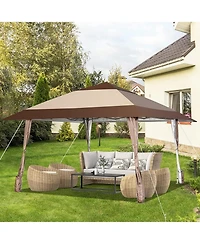 Sugift 13 x 13 Feet Pop-Up Patio Gazebo with Wheels-Coffee