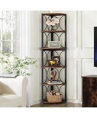 Tribesigns 67 inch Tall Corner Shelf, 6 Tier Rustic Corner Bookshelf Bookcase Storage Rack Standing Shelving Unit for Living Room, Small Space