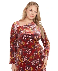 London Times Plus Velvet Floral Fit & Flare Dress