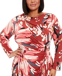 London Times Plus Size Hardware-Trim Side-Ruched Dress