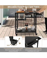 Skonyon Rolling Grill Cart 3-Shelf Bbq Cart with Hooks and Side Handle-Black