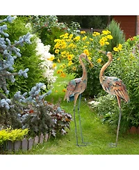 Skonyon Set of 2 Crane Garden Statues Standing Metal Crane Sculptures Bird