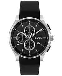 Hugo Boss Men's Peak 2.0 Quartz Chrono Black Leather Watch 45mm