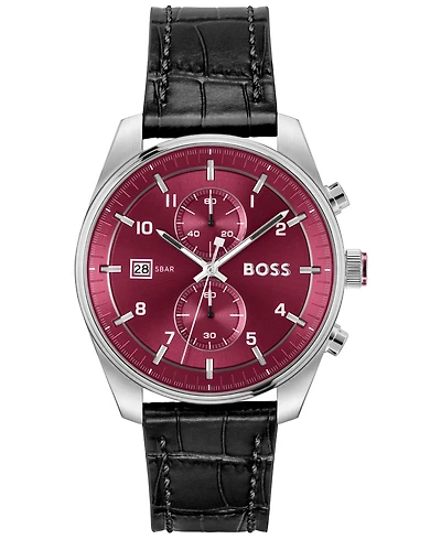 Hugo Boss Men's Sky Traveler Quartz Fashion Chrono Croc Leather Watch 44mm