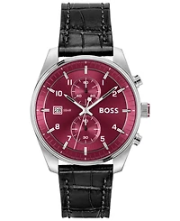 Hugo Boss Men's Sky Traveler Quartz Fashion Chrono Black Croc Leather Watch 44mm