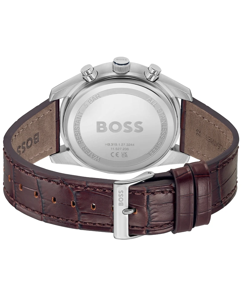Hugo Boss Men's Sky Traveler Quartz Fashion Chrono Brown Croc Leather Watch 44mm
