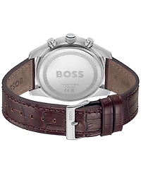 Hugo Boss Men's Sky Traveler Quartz Fashion Chrono Brown Croc Leather Watch 44mm