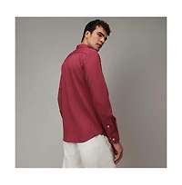 Men's Blush Red Self-Design Striped Shirt