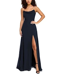City Studios Juniors' Drape-Neck Faux-Peal-Strap Gown